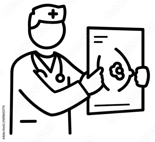 Doctor examining x-ray line art on white background
