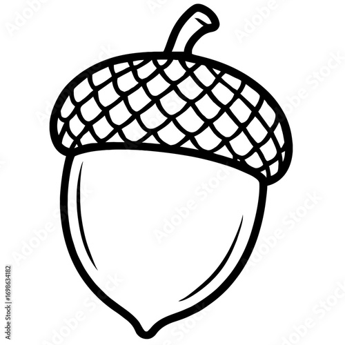 Detailed Line Art Acorn Outline Vector Icon – Perfect for Autumn and Fall Season Designs, Nature-Inspired Graphics, Woodland Animal Themes, Educational Materials, Simple Coloring Pages, Rustic Farmhou