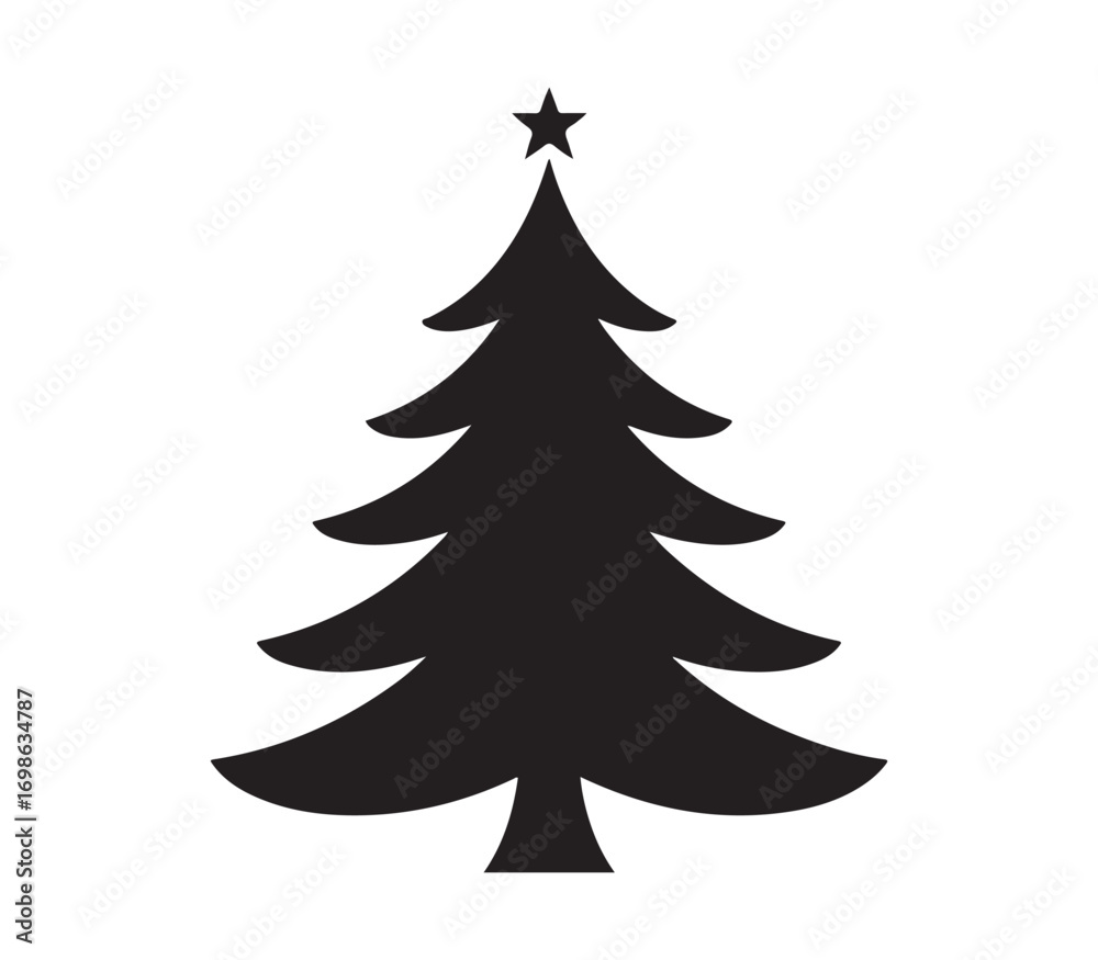 Obraz premium Black Silhouette of Christmas Tree with Star Decoration Vector Illustration for Holidays