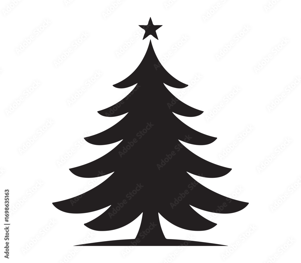 Obraz premium Black Silhouette of Christmas Tree with Star Decoration Vector Illustration for Holidays