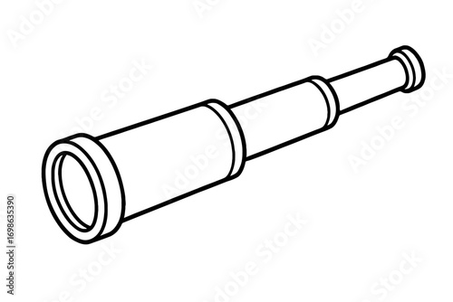 Vintage Pirate Spyglass Line Art Drawing, Nautical Handheld Telescope Outline, Old Fashioned Monocular for Exploration, Maritime Adventure Optic Device, Classic Sea Voyage Tool, Discovery Instrument, 