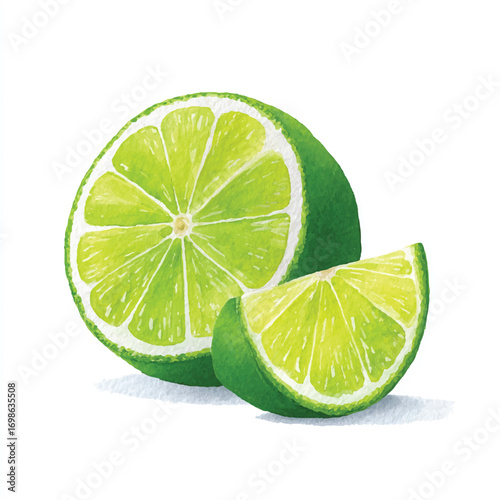 Freshly sliced lime and wedge showcasing citrus fruit details.