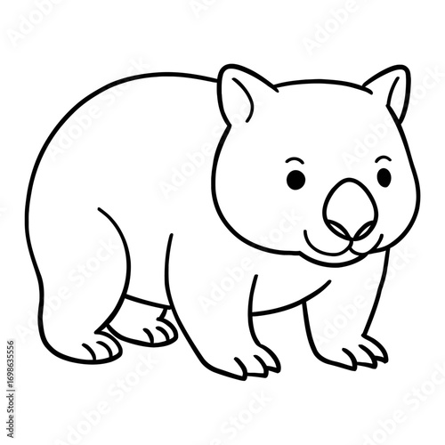 Cute Cartoon Wombat Outline for Kids Coloring Page: Adorable Australian Marsupial Animal Line Art Drawing, Perfect for Children's Creative Activities, Education, and Fun Printable Sheets, Simple and S