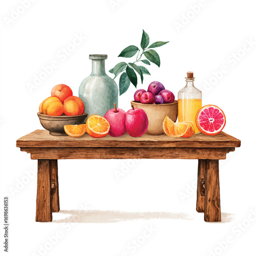 Fruit Arrangement on a Wooden Table.