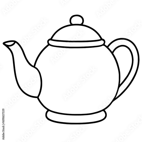 Elegant Traditional Teapot Line Art Illustration, Perfect for Coloring Pages, Kitchen Decor Designs, Vintage Tea Party Invitations, Educational Activities, and Digital Clipart Projects – A Classic Out