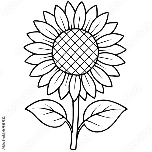 Black and White Sunflower Outline Drawing for Printable Coloring Pages - A Simple Botanical Line Art Illustration Perfect for Kids & Adults, Educational Activities, Floral Clip Art & Nature-Themed Cra
