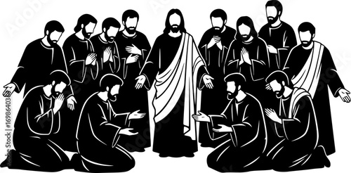 silhouette vector of Twelve Apostles of Jesus – Biblical Christian Disciples Illustration Representing Faith and Religious Teaching