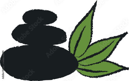 Zen stone stack bamboo leaves spa wellness serenity harmony meditation nature calm vector handmade