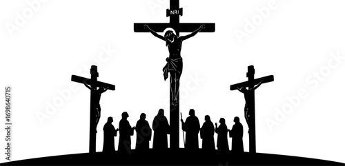 silhouette vector of Jesus Dies on the Cross – Crucifixion and Death of Jesus Christ, Religious Christian Vector Illustration, Passion of Christ Scene