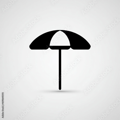 Beach Umbrella Icon, Minimalist Black on Light Gray, Representing Summer and Vacation.