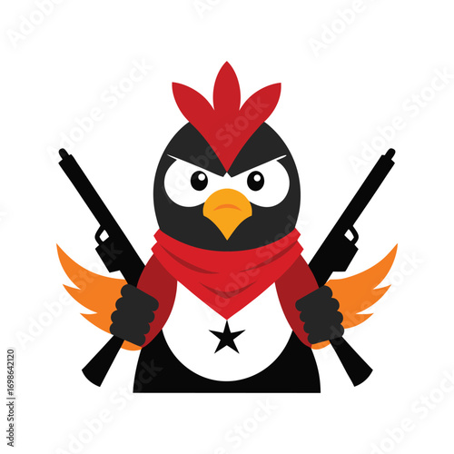 Cartoon eagle wearing a bandana with bullet belts fierce strong patriotic animal illustration Vector illustration