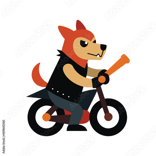 Cartoon dog in a biker jacket with spiked collar riding bold adventurous animal cartoon design Vector illustration