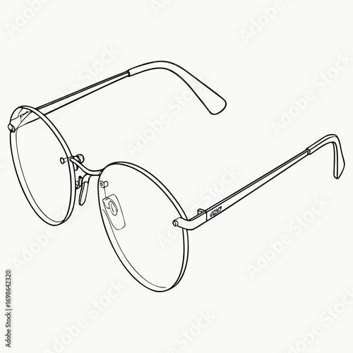 Illustration of round eyeglasses, detailed view