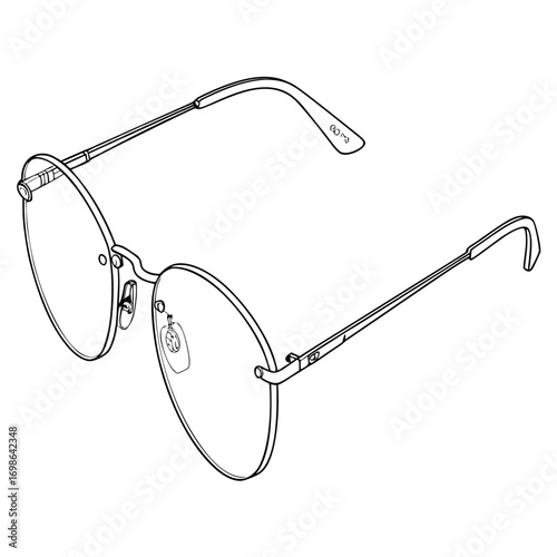 Illustration of round eyeglasses, side view