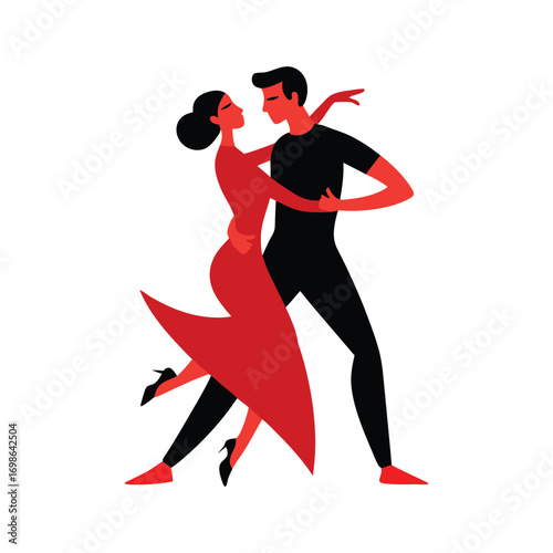Romantic couple performing tango in dynamic artistic motion passionate dance illustration Vector illustration