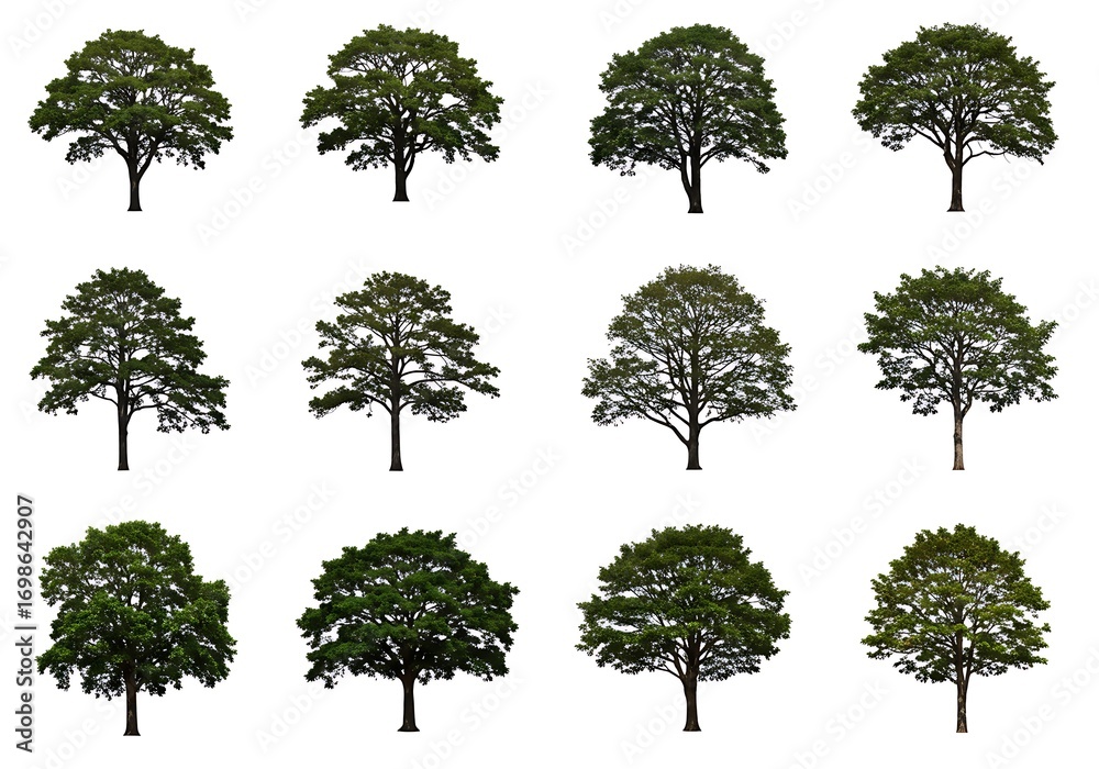 Fototapeta premium Twelve different tree silhouettes isolated on white background for design