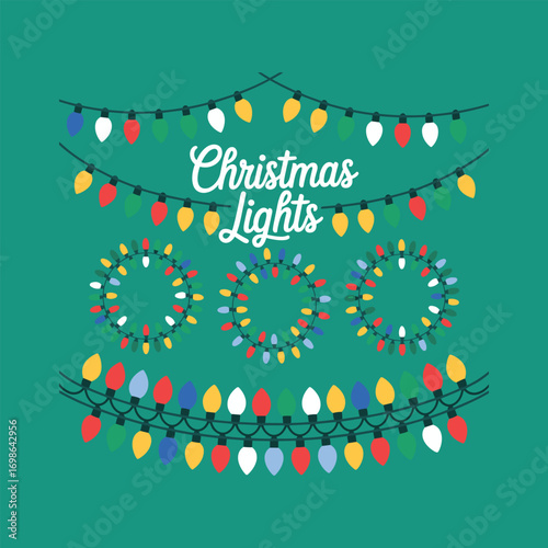 Colorful Christmas Lights Arranged In Festive Patterns With Text string lights bulbs