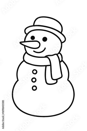 Delightful & Simple Snowman Coloring Page Outline Drawing for Kids | Cute Winter Holiday Festive Cartoon Character Activity Sheet | Easy Printable Black and White Line Art Illustration for Seasonal Fu