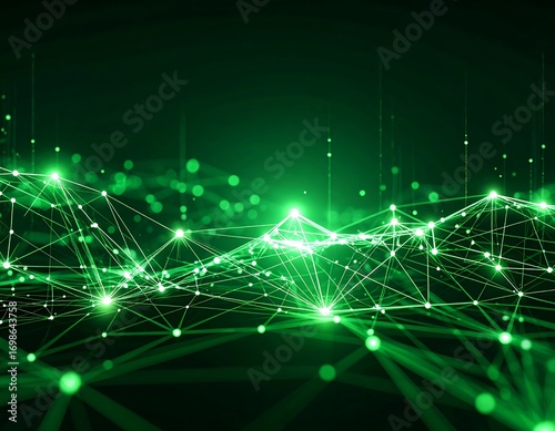 Wallpaper Mural Abstract digital network graphic with glowing green lines and points Torontodigital.ca