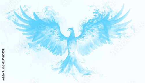 PNG blue smoke curling into the shape of a rising phoenix, isolated on transparent background, perfect for fantasy, mythology, creative design, digital art, and mystical concepts.