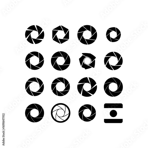 "Camera Shutter Icon Set – Photography Aperture Symbols and Lens Vector"