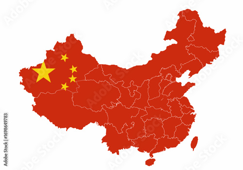 A red map of China overlaid with the Chinese flag