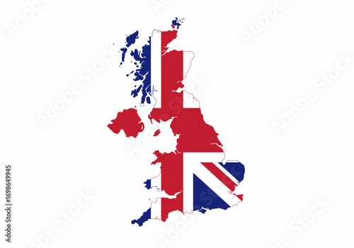 Great Britain outlined  filled with the Union Jack flag UK shaped with red white  blue