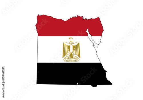 Egypts map is displayed with its national flag colors and eagle emblem