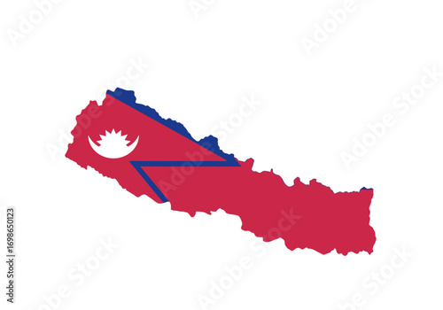 Nepals map is colored with the nations flag