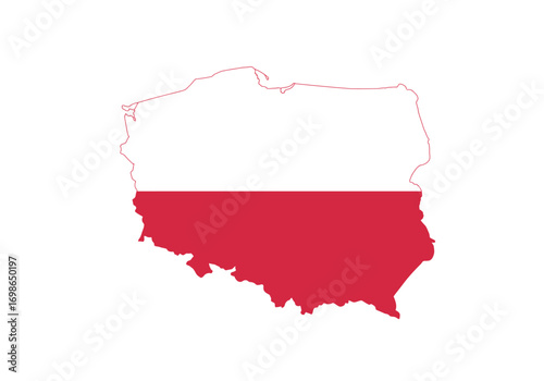 Polands map is colored with white and red resembling the national flag