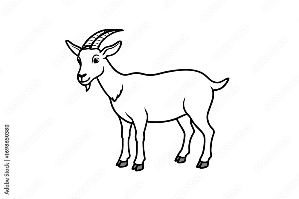 Obraz premium Goat standing profile view with textured horns and clean outline, isolated on a transparent background