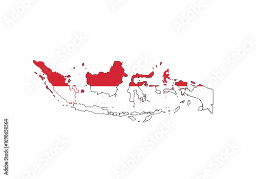 A map of Indonesia is displayed adorned with the Indonesian flags red and white colors