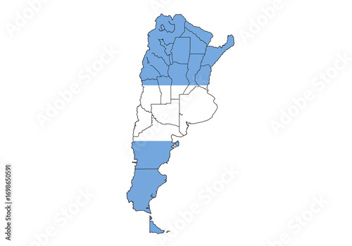Argentina map outlined blue and white color bands internal division lines visible