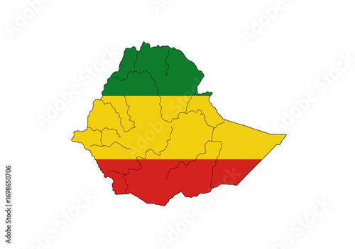 Ethiopia outline in colors of its flag