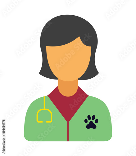 Female Veterinarian Avatar Icon with Stethoscope and Paw Print