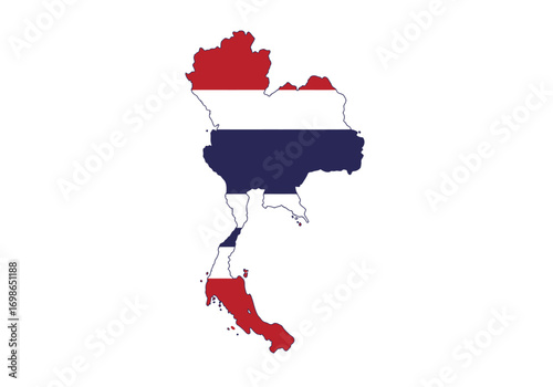Thailand country outline filled with flag colors against a white backdrop