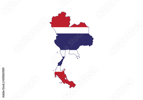 Thailands map filled with the Thai flag