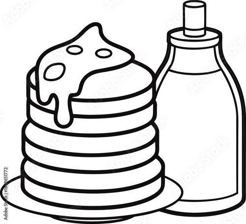 Stack of pancakes with chocolate syrup outline vector illustration vector