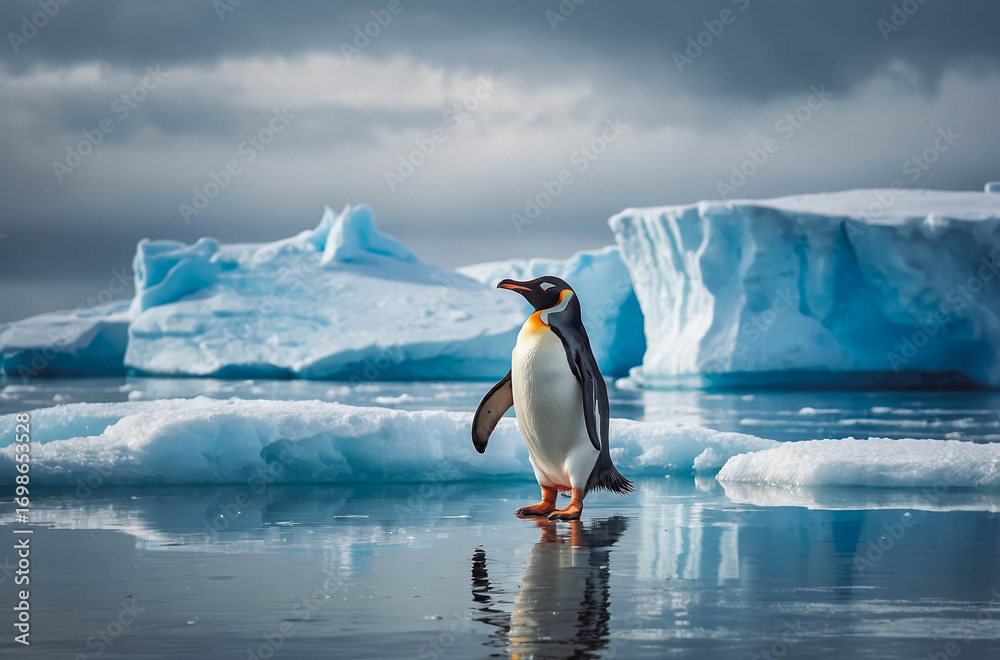 Fototapeta premium Solitary penguin on an ice floe in the arctic