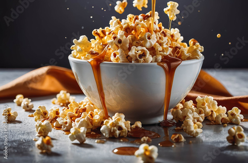 Delicious popcorn with caramel sauce