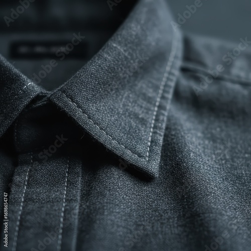 Very close-up of the texture of the fabric of an ironed shirt, the edges of the collar and seams