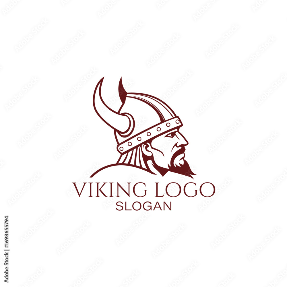 Obraz premium Illustrative viking warrior head profile with horned helmet and beard emblem for logo design