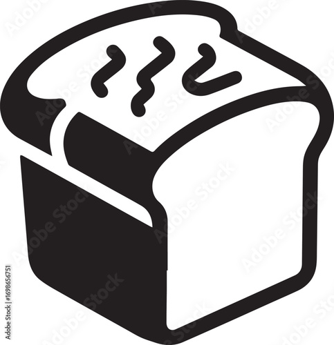 Modern black and white vector icon of a warm bread loaf, a simple graphic design element for a bakery, breakfast, or food logo
