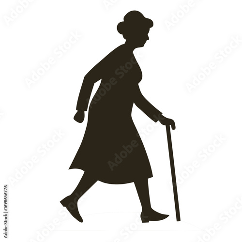 silhouette of a woman with cane