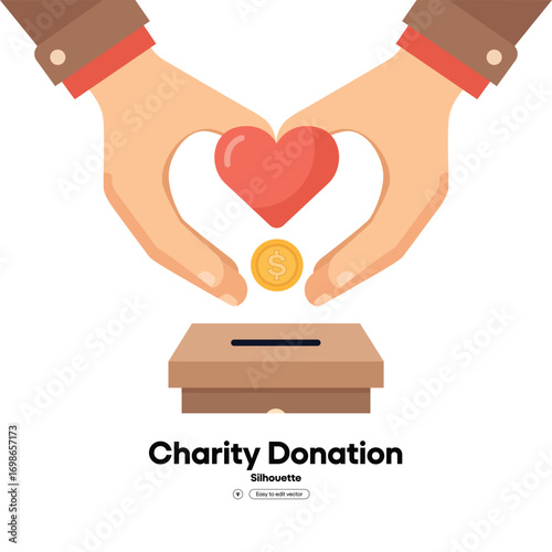 Charity donation hands heart money box concept