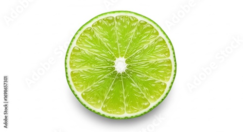 A juicy cross-section of a vibrant green lime showcasing its segments and texture, perfect for illustrating freshness, health, and citrus flavors , a refreshing and zesty image