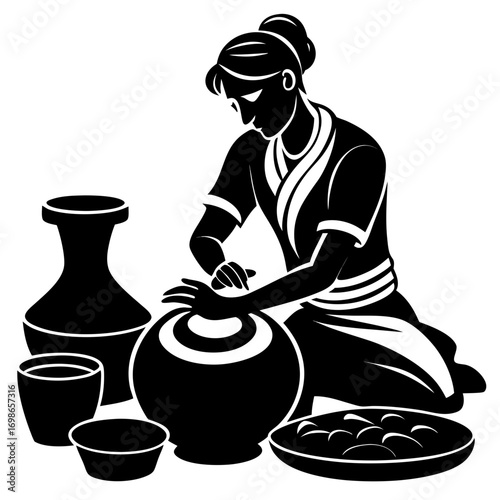 clay pot on the black background