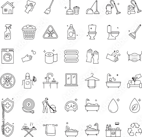 Home cleaning line icon set. Vector symbols for housekeeping service.