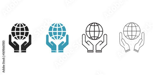 Hand and globe editable icon vector illustration