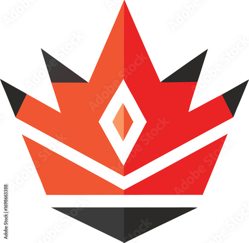 Geometric crown logo design with red and black colors